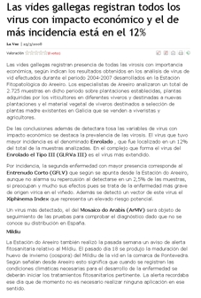 Las vides gallegas registran todos los virus con impacto econmico y el de ms incidencia est en el 12%